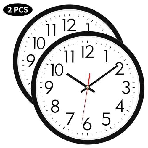 Lumuasky 2 Pack Black Wall Clock,12 Inch Silent Non Ticking Quartz Battery Operated Round Analog Classic Clock for Classroom School Office Living Room Bedroom Home - color: Black-2, size: 12 Inch
