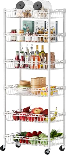 SINGAYE 6 Tier Shelf Wire Shelving Adjustable Storage Shelves Basket Rack | Adjustable Shelves with Wheels Metal Storage Unit Closet Bathroom Organizers Pantry Kitchen Garage Laundry Room White - color: White, size: 6-Tier[17"Dx12"Wx63"H]