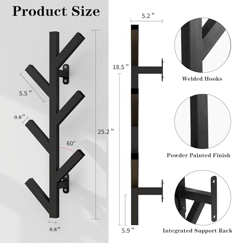 Vlush Wall Mounted Metal Coat Rack with 6 Hooks Modern Minimalist clothes rack, Upright Coat Rack for Hanging Clothes, Hats, Hanging Bags and Scarves Entrance Wall Iron Coat Racks (Black) - color: Black, size: 25.2"L