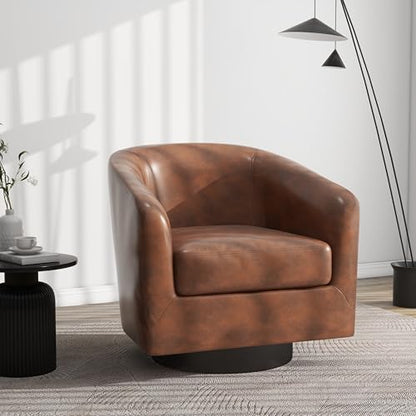 Swivel Barrel Accent Chair, Comfy Reading Armchair, Coffee, Set of 2 | Club Chairs for Adults, Low-Back Design, Modern Round Style, Solid Wood Frame & Metal Swivel Base, For Living Room & Bedroom - color: Coffee