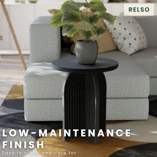 Relso Charon End Table - Round Black Mango Wood Accent Table for Bedroom or Living Room | Compact and Versatile Nightstand or Coffee Table | Modern Silhouette with Simple Assembly, Sturdy Design - color: Charon Black