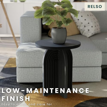 Relso Charon End Table - Round Black Mango Wood Accent Table for Bedroom or Living Room | Compact and Versatile Nightstand or Coffee Table | Modern Silhouette with Simple Assembly, Sturdy Design - color: Charon Black