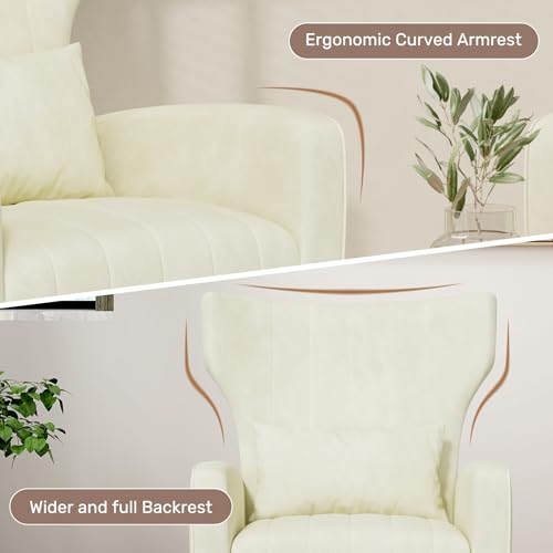Nebuaegis Beige Velvet Accent Chair Set of 4, Wingback Chair for Living Room, High Back Arm Chair with Golden Legs Lumbar Pillow, Upholstered Single Sofa Bedroom - color: Beige, size: Set of 4