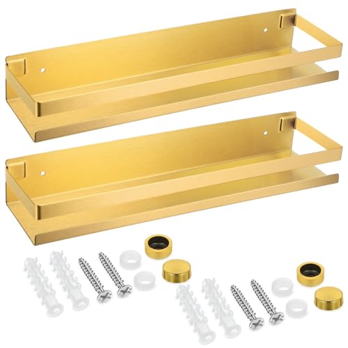 Lallisa 2 Pieces Stainless Steel Shelf Bathroom Shower Floating Shelves Wall Mounted Shower Caddy Basket Shelf Storage Organizer Shelves for Bathroom, Kitchen, Living Room(15.75 Inch/ 40 cm,Gold) - color: Gold, size: 15.75 Inch/ 40 cm