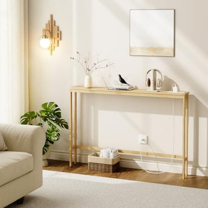ELYKEN 2 Pack Bamboo Console Table, 5.9'' Narrow Sofa Table Behind Couch | Slim Skinny Hallway Table with Charging Station for Entryway, Living Room, Foyer, Entrance, 5.9 x 47.2 x 31.5in, Natural - color: Natural, size: 5.9"D x 94.5"W x 31.5"H
