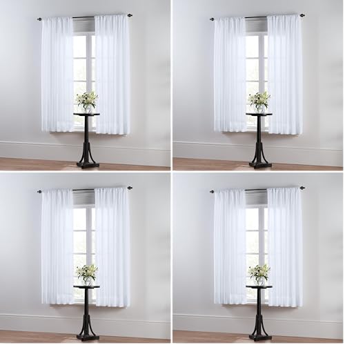 Thermoregulating Semi-Sheer Curtains – Energy-Saving Privacy Panels with UV Light Deflection, Heat & Cold Insulation (White, 63L x 59W, Pack of 4) - color: White, size: 59"W x 63"L (Pack of 4)