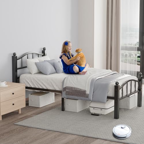 Metal Twin Bed Frames with Headboard | Noise-Free Design, 12" Underbed Storage, 1500 LBS Heavy Duty with Headboard, No Box Spring Needed, Tool-Free Assembly - color: Twin Black