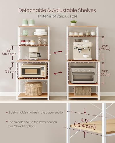 VASAGLE Coffee Bar, 23.6 Inches 6-Tier Baker's Rack with 6 Hooks | Modern Basic Microwave Stand, 23.6 x 15.7 x 65.7 Inches, Golden Oak and Cloud White, BARNET Collection UKKS024W09 - color: Golden Oak + Cloud White, size: 23.6"W, style: No Power Outlet