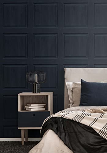 NextWall Washed Faux Panel Peel and Stick Wallpaper (Navy) - color: Navy