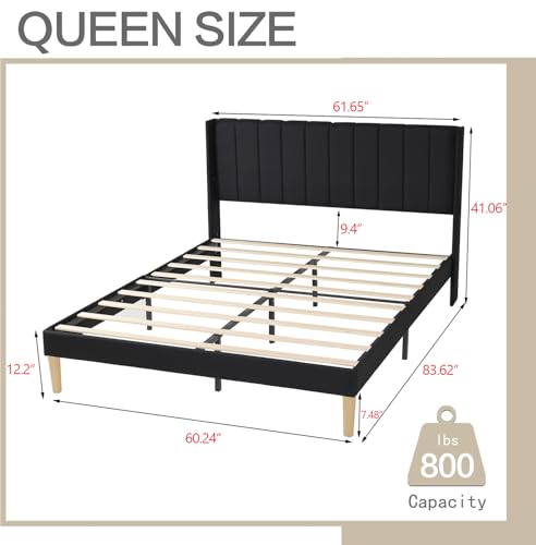 AGARTT Upholstered Platform Bed Frame Queen Size, Black Linen | Headboard and Footboard/Wooden Slats Support/No Box Spring Needed/Easy Assembly - color: Black Linen, size: Queen