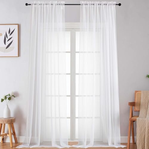 Extra Long Sheer White Curtains for Bedroom Living Room 120 Inches Long 2 Panels Set, Solid Soft Light Filtering Rod Pocket Sheer Window Curtains, White, Each 59" Wx120 L Inch - color: White, size: 59"W x 120"L (Pack of 2)