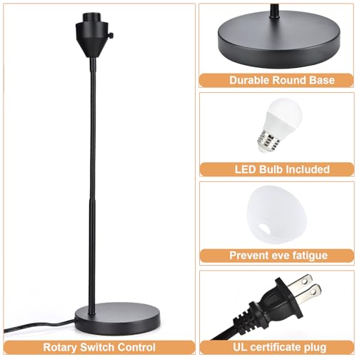 RISLG LED Desk Lamp for Home Office, 3 Levels Dimmable Reading Light, Flexible Table Lamp for Bedside Office, Rotary Switch Control, Desk Lamp for College Dorm Study Lamp, Bulb Included, Black