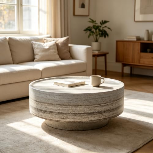 Round Fiberglass Coffee Table, Easy Assembly Cocktail Table for Living Room - color: 31.49 Grey