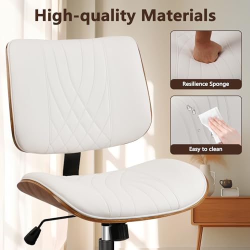 CLATINA Armless Home Office Chair, Desk Chair with Wheels, Adjustable Height Reading Chair, Leather Mid Back & Swivel Computer Chair, Modern Walnut Chairs with Back for Studio Meeting Room(White) - color: White Diamond-a, size: 1 Pack