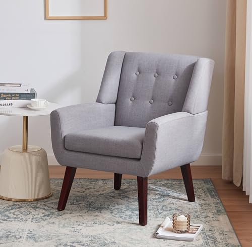 HUIMO Accent Chair for Living Room,Upholstered Button Linen Armchair Chair | Mid Century Modern Tufted Armchair with Fabric,Comfy Arm Chairs for Club Living Room Reading Bedroom,Waiting Room Light Grey - color: Light Grey