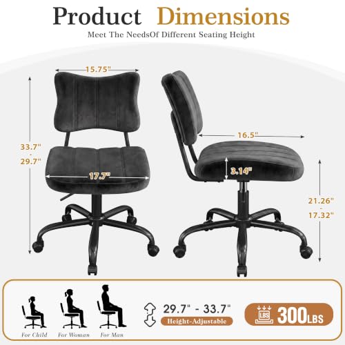 Homkdom Velvet Vanity Chair with Bow Backrest & Height Adjustable,Bedroom | Armless,360 Swivel,Silent Casters for Dressing Room & Living Room, Home Office,Make up,Reading,Black - color: Black