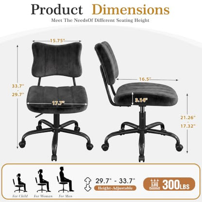 Homkdom Velvet Vanity Chair with Bow Backrest & Height Adjustable,Bedroom | Armless,360 Swivel,Silent Casters for Dressing Room & Living Room, Home Office,Make up,Reading,Black - color: Black
