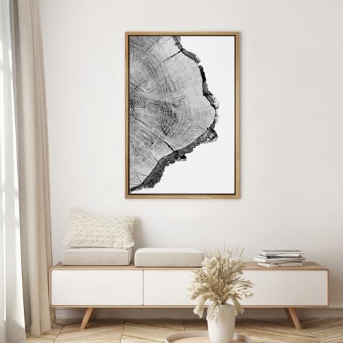 SIGNWIN Framed Canvas Print Wall Art Detailed Wood Rings of Tree Nature Wilderness Photography Realism Rustic Dramatic Grey Black and White for Living Room, Bedroom, Office - 16"x24" Natural - color: B03-21022-spl16, size: 24"L x 16"W
