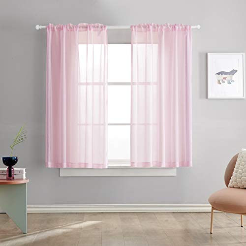 Baby Pink Semi Pink Sheer Curtains 63 Inch Length 2 Panels Faux Linen Baby Pink Sheers 63 with Rod Pocket for Girls Kids Room 52x63 - color: Baby Pink, size: 52"W x 63"L (Pack of 2)