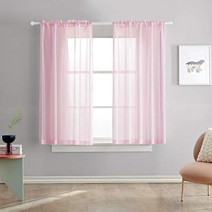 Baby Pink Semi Pink Sheer Curtains 63 Inch Length 2 Panels Faux Linen Baby Pink Sheers 63 with Rod Pocket for Girls Kids Room 52x63 - color: Baby Pink, size: 52"W x 63"L (Pack of 2)