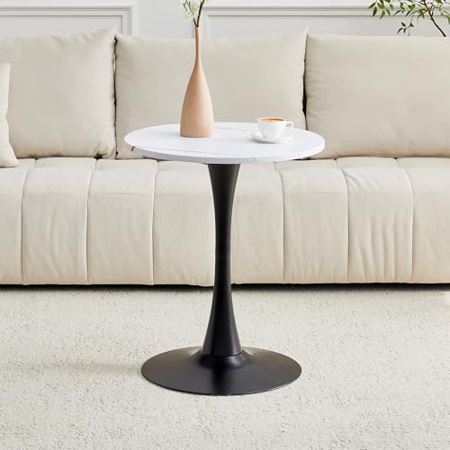 23.6 Inch Round Tulip Dining Table, Modern Pedestal Base Kitchen Table for Small Spaces, Cafe, Living Room - White