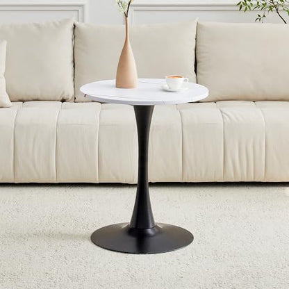 23.6 Inch Round Tulip Dining Table, Modern Pedestal Base Kitchen Table for Small Spaces, Cafe, Living Room - White