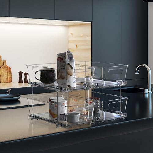 Simple Houseware 2Pcs 2-Tier Slim Drawer Cabinet Pull-Out Organizer, Clear - size: 2-Pack