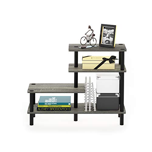 Furinno Turn-N-Tube 3-Tier Side Display Rack, French Oak Grey/Black | Tool-Free Open Frame Book Shelf, Accent Display Shelf, for Organization and Storage, Living Room, Garage, Home Office - color: French Oak Grey/Black, style: 4-Tiers, Side Ladder