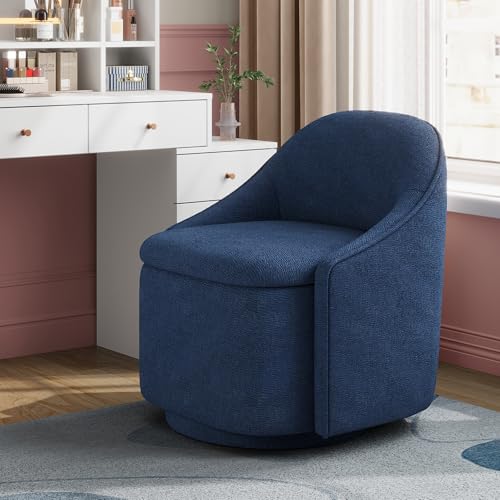 LINSY Swivel Accent Chair with Storage Comfy Chenille Barrel Chairs, Small 360 Swivel Modern Armchair for Living Room Bedroom, Boucle Reading Chair for Study Room (Blue) - color: Blue