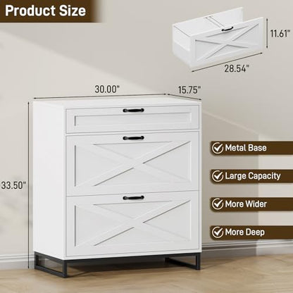 Lateral File Cabinet, Farmhouse File Cabinet with 3 Drawers, Office White | Modern Farmhouse File Cabinet for Legal/Letter/A4 Size Hanging Files, Printer Stand Large Wood Home Office Cabinet - color: Office White