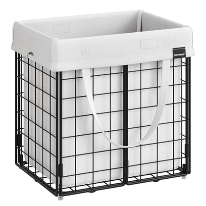 SONGMICS Laundry Hamper, 11 Gal. (50L) Laundry Basket, Collapsible Clothes Hamper, Removable and Washable Liner, Metal Wire Frame, for Bedroom Bathroom, Cream White ULCB150W01 - color: Cream White, size: 50 L
