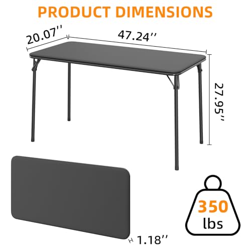 Garvee 4 ft Folding Table Indoor Outdoor, Protable Foldable Card Table, Lockable Metal Legs Support, Upholstered PU Leather Tabletop, Heavy Duty for Picnic Parties Wedding BBQ Camping (Black-1)