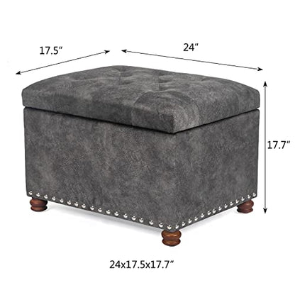 Adeco High End Classy Tufted Accents Rectangular Storage Bench Ottoman Footstool,Heather Gray - color: Grey - Tufted