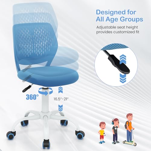GIANTEX Kids Desk Chair, Adjustable Children Study Chair, Swivel Armless Mesh Task Student Chair, Child Desk Chair with Adjustable Height & Lumbar Support Computer Chair (Blue) - color: Blue