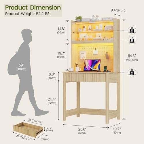 Lvifur Compact Writing Desk with LED Reading Lights (Natural86023) - color: Natural86023