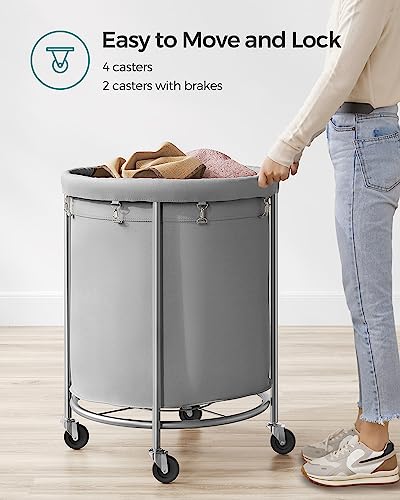 SONGMICS Laundry Basket, Rolling Steel Frame with 2 Locking Wheels, 190 L | Heavy-Duty Laundry Hamper Cart with Removable Bag, Gray and Metallic Silver, URLS001G01 - color: Gray + Metallic Silver, size: 190 L (1-Section)