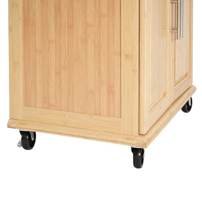 Christopher Knight Home ZAH Bamboo Rolling Cart with Drawers, Kitchen Bar Cart on Wheels with Stainless Steel Top, Mobile Rolling Kitchen Cart Storage Cabinet, Serving Cart, 29.13'' x 18.5'', Natural - size: Small