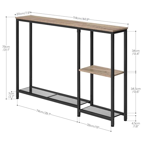 HOOBRO Narrow Console Table, Sofa Table, 44.9" Skinny Entryway Table, Long Behind Couch Table with Storage Shelves, for Living Room, Foyer, Hallway, Greige and Black BG86XG01 - color: Greige + Black
