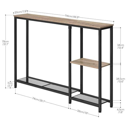 HOOBRO Narrow Console Table, Sofa Table, 44.9" Skinny Entryway Table, Long Behind Couch Table with Storage Shelves, for Living Room, Foyer, Hallway, Greige and Black BG86XG01 - color: Greige + Black