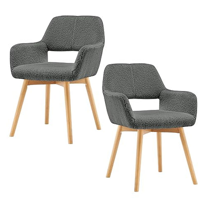 Mid Century Modern Dining Chairs Set of 2 & 4 & 6 Comfy Accent Chair Upholstered Kitchen Dining Living Room Chairs for Bedrooms Waiting Room Home Arm Desk Chair No Wheels (Wool Dark Gray, 2) - color: Wool Dark Gray
