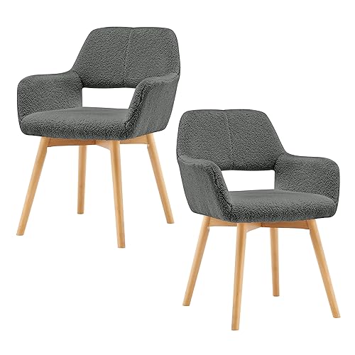 Mid Century Modern Dining Chairs Set of 2 & 4 & 6 Comfy Accent Chair Upholstered Kitchen Dining Living Room Chairs for Bedrooms Waiting Room Home Arm Desk Chair No Wheels (Wool Dark Gray, 2) - color: Wool Dark Gray