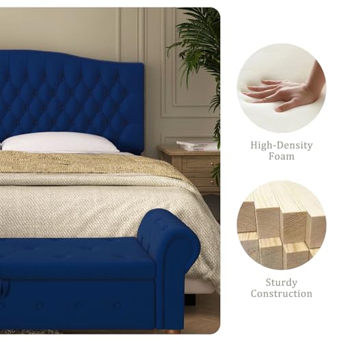 Furpopup Velvet Upholstered Headboard King/Cal King Size Latest Model Wall Mount, Bed Frame Mount, Featuring High-Density Sponge Padding, Luxury Texture Easy Assembly Comfort and Style-Navy Blue - color: Navy Blue-velvet, size: King