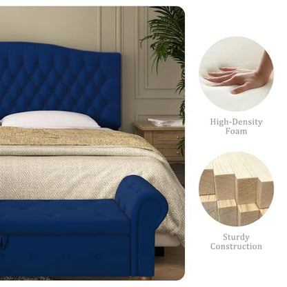 Furpopup Velvet Upholstered Headboard King/Cal King Size Latest Model Wall Mount, Bed Frame Mount, Featuring High-Density Sponge Padding, Luxury Texture Easy Assembly Comfort and Style-Navy Blue - color: Navy Blue-velvet, size: King