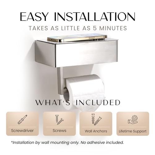 Day Moon™ - Toilet Paper Holder with Shelf - Modern Roll Holder for Bathroom - 1 Pack - Wall Mount - with Storage, Polished Chrome - color: Polished Chrome