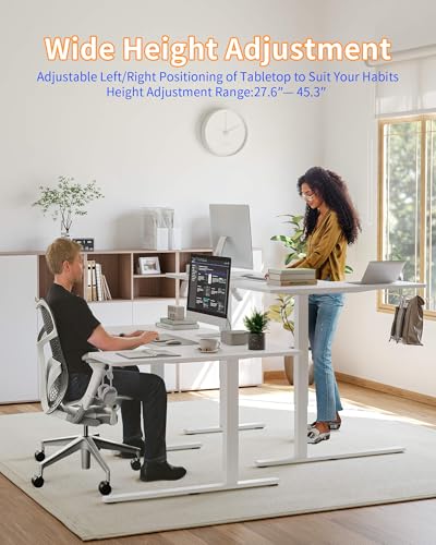 YIHAYO Reversiable L-Shaped Electric Standing Desk, 59 Inches Stand Up Corner Desk, Sit and Stand Up for Work Office Home, Ergonomic Rising Computer Table with Splice Board, White - color: White Frame/White Top, size: 59*40 Inch