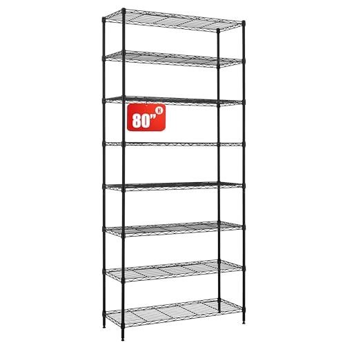 Finnhomy 8-Tier Wire Shelving Unit Adjustable Steel Wire Rack Shelving, 14x36x80 Inches 8 Shelves Metal Storage Rack, Pantry Shelves for Storage, Metal Garage Shelves with NSF Certified, Black - color: Black, size: 14x36x80