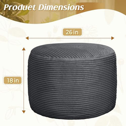 Round Ottoman Foot Rest Pouf for Living Room Couch - Soft Plush Hassock - color: Dark Grey