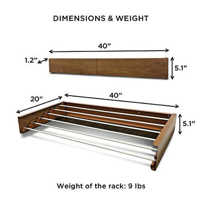 Step Up Laundry Drying Rack (40-INCH Wide - Wood-Look), Wall Mounted, Retractable Clothes Drying Rack, 60lbs Capacity, 20 Linear Ft, with Wall Template and Long Screwdriver Bit - color: Wood-look, size: 40" Wide