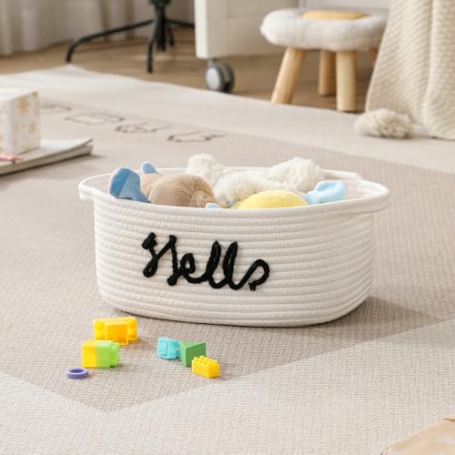 Gift Basket Empty small woven cute Rope baby basket- Gifts for Mom Shower | baby basket- Gifts for Mom Shower Birthdays wedding wicker Cotton Storage Basket for Dog Toys Shelf Easter Basket - color: White-Hello