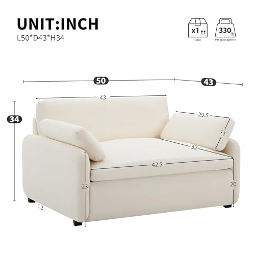 Merax 50 x 43 Oversized Chenille Single Sofa Chair,Wide and Deep Seat Accent Chair,Modern Upholstered Comfy Couch with Pillows for Living Room,Apartment,Bedroom,Cream - color: Cream